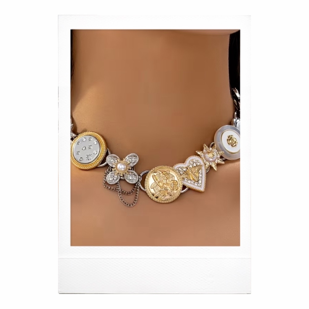 LAST 1! Large Mixed Metal Multiple Charm Statement Necklace! - Picture 5 of 5